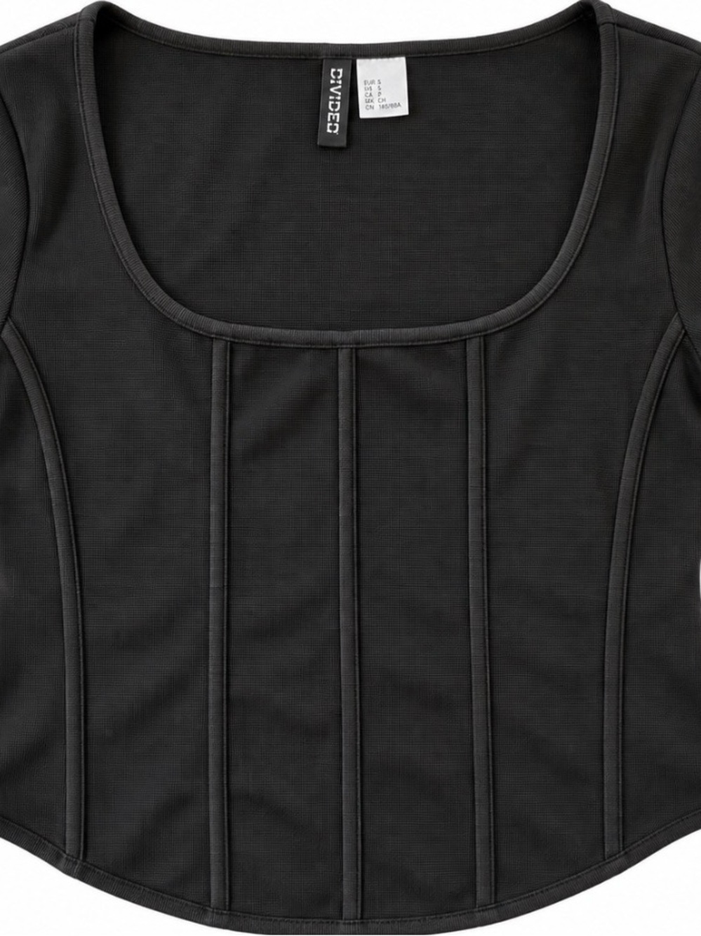 Y2K Soft Goth 90s 2000 inspired H&M DIVIDED Black Corset-Style Ribbed Crop Top